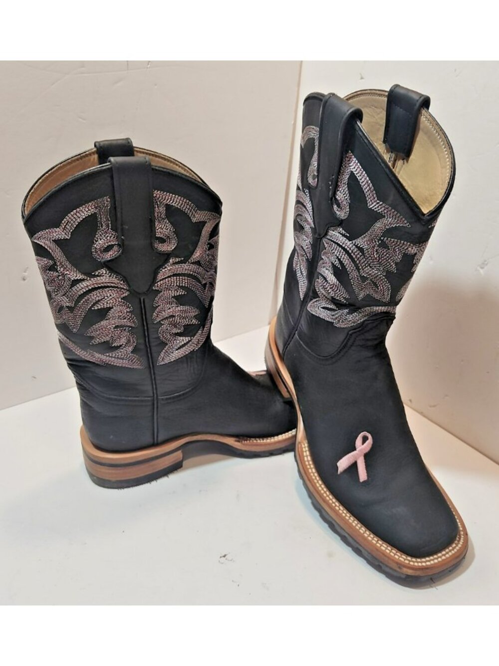 Mario Garcia Custom Made Cancer Awareness Cowgirl Boots USA Made Square Toe 6